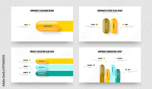 Company Planning 1 2 3 4 Option Diagram Frame Layout Bundle. Marketing Strategy One Two Three Four Step Infographic Slide Template Vector Illustration Collection.