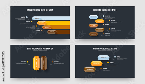 Financial Forecast Four Five Two Three Option Infographic Slideshow Design Vector Illustration Set. Marketing Portfolio 4 5 2 3 Element Diagram Presentation Layout Bundle.