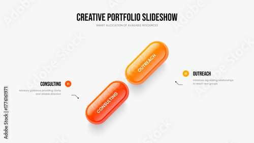 Visual Solution Slide Layout Vector Illustration. Product Plan Two Element Diagram Frame Template. Corporate Profile 2 Option Infographic Presentation Design.