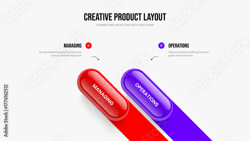 Product Introduction Two Element Infographic Slide Layout. Consulting Campaign Presentation Template Vector Illustration. Project Analysis 2 Option Diagram Frame Design.