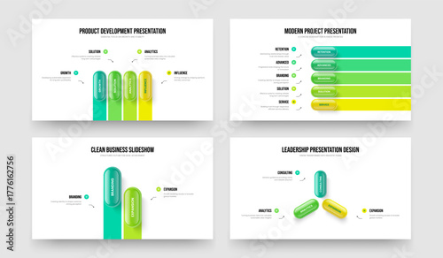 Enterprise Development Four Five Two Three Element Infographic Frame Template Vector Illustration Bundle. Modern Proposal 4 5 2 3 Step Diagram Presentation Layout Set.