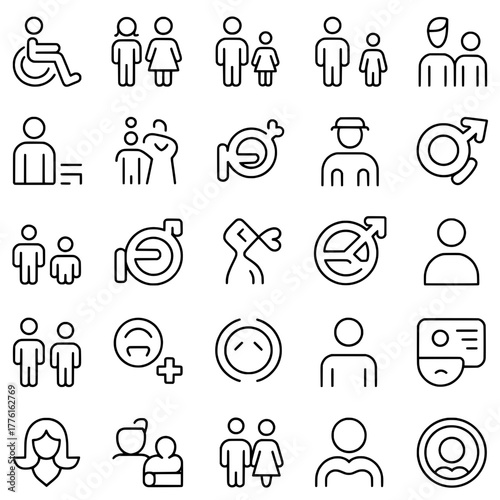 Inclusive and Diversity Friendly Editable Stroke Line Icon Set for with Clean Pixel Perfect Designs that are Editable Scalable and Ideal for all Creative Web, Apps, Print and Branding Industries