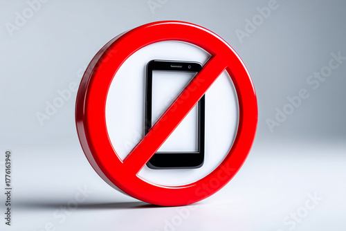 Free Download No mobile phones sign, front-view round symbol with smartphone icon in the center, bold red circle and diagonal red line crossing it out, clean white background, high-contrast mode - GFXLoad