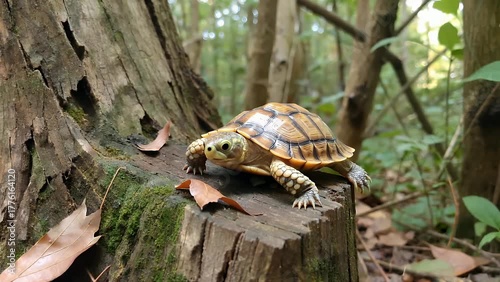 Progression of a Young Reptile Ascending a Rounded Wooden