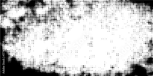 Edge frame. Halftone cartoon border. Pop art dot. Attention pattern. Faded attention texture. Black line isolated on white background.