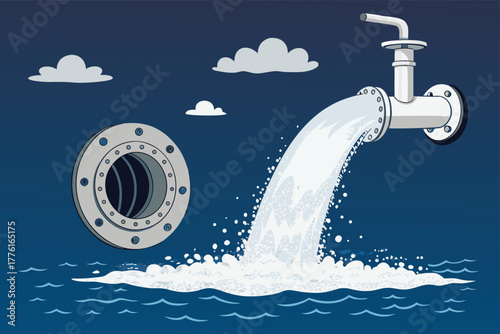 Bottom outlet discharging a flat water jet from a tilt view.