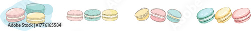 Ongoing one-line artwork featuring French macaroons in different hues on a white background