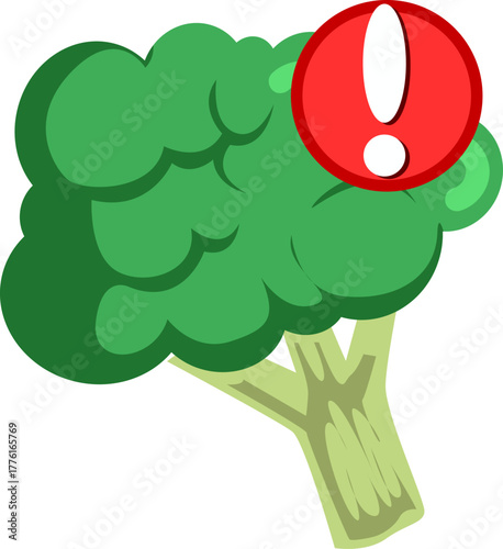 Broccoli with Exclamation Mark Warning Sign Illustration Food Alert or Health Concern Concept