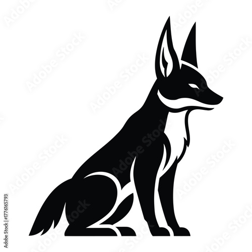 Golden Jackal sitting in profile silhouette