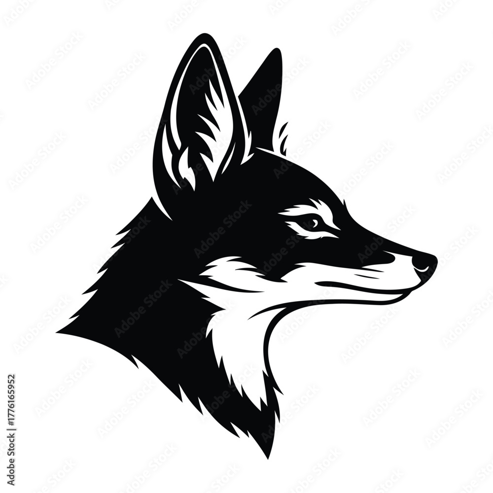 Fototapeta premium Fox head black silhouette of Golden Jackals