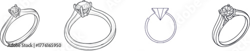 Romantic engagement is conceptualized through continuous line art, specifically a one line drawing of a wedding ring that doubles as a one line drawing illustration of an engagement ring, complete