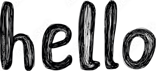 The phrase 'Hello' is written in beautiful handwritten inscription, accompanied by a one-line drawing, showcasing exquisite hand writing, calligraphy, and card lettering