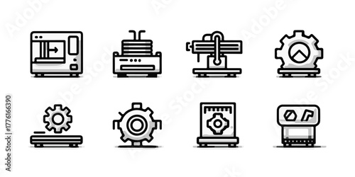 Modern manufacturing automation and industrial icons