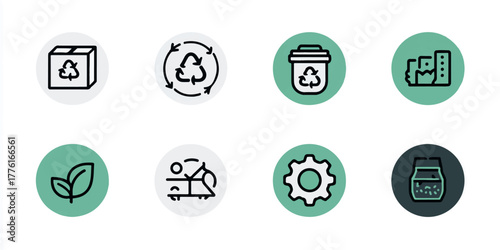 Collection of eco friendly icons representing recycling sustainability and environmental protection concepts