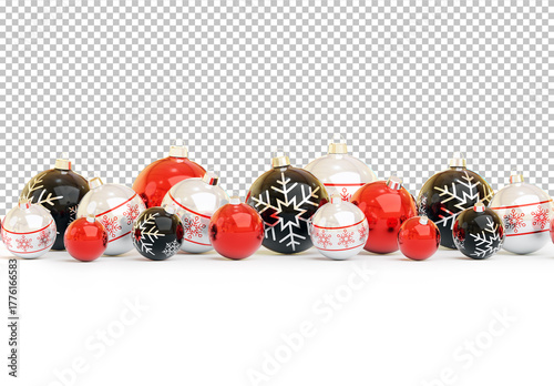 Isolated Red Black and Silver Christmas Baubles on White