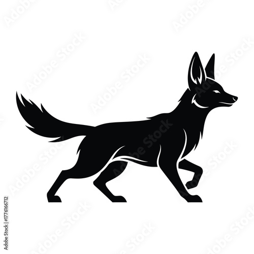Fox trotting black silhouette side profile vector illustration