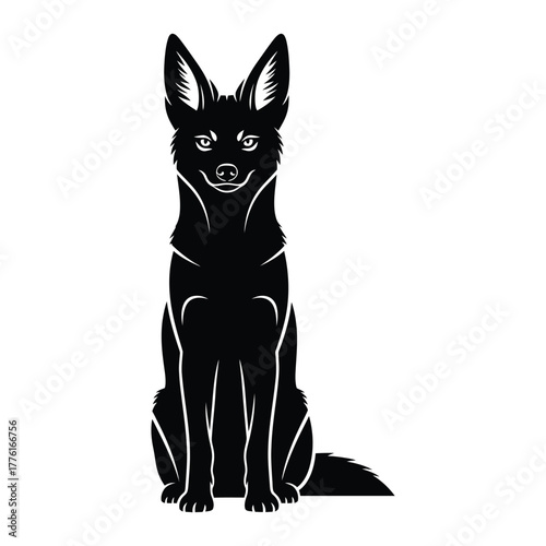 Fox sitting frontal black silhouette vector illustration