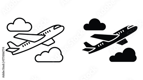 Vector art of Jet plane soaring through clouds, a modern symbol of air travel and global connectivity