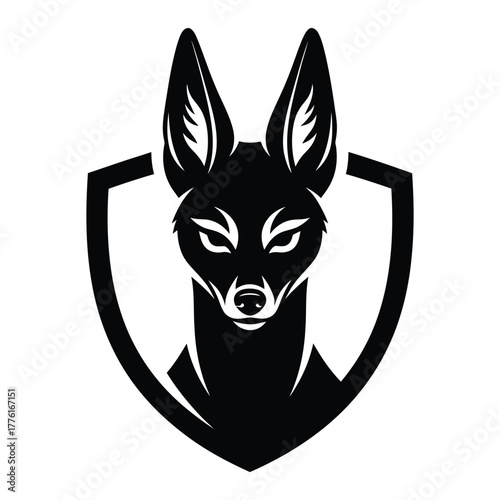 Fox head frontal black silhouette inside shield logo