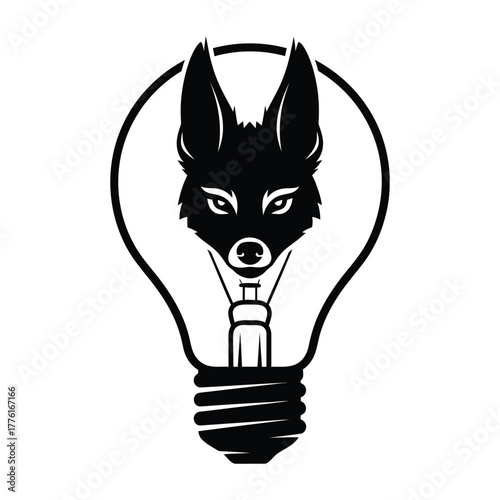 Fox head inside light bulb black silhouette icon