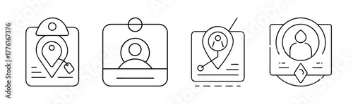 Geolocation user profile and identification line icons vector pack