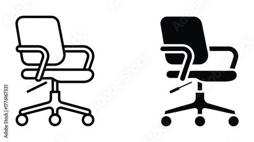 Vector art of Office chair line and silhouette ergonomic swivel seat for work, study, or computer use comfortable furniture icon