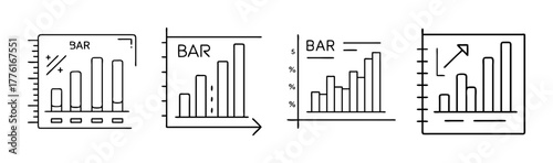 Minimalist bar chart icons set for business data visualization ui