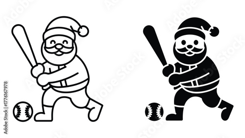 Vector art of Santa claus playing baseball, a fun and festive christmas sports illustration for holiday cards and decorations