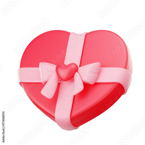 Heart-shaped gift box with a pink ribbon and bow, perfect for Valentine's Day or expressing love and affection