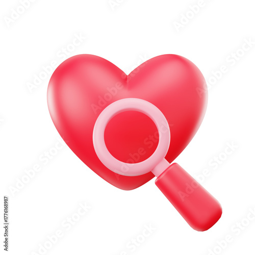 Love Search Icon Heart and Magnifying Glass Illustration for Relationships and Valentine's Day