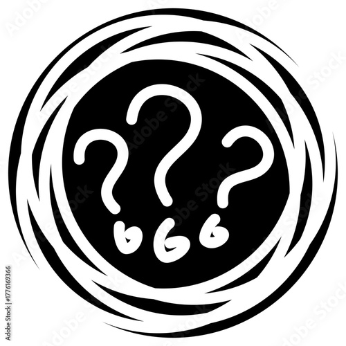 Acute Panic black icon on a transparent background. Vector symbol of a panic attack, featuring an irrational mental storm with question marks and intense fear