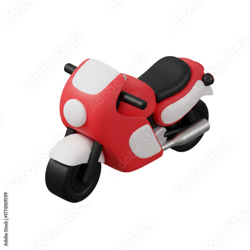 3D Motorcycle Illustration Sleek Red and White Design for Transportation Concepts