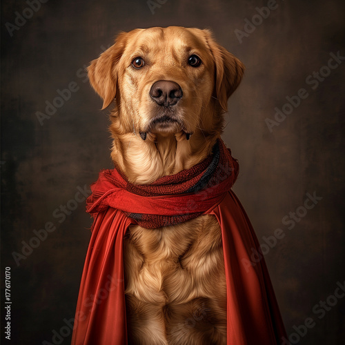 golden retriever dog with red scarf
