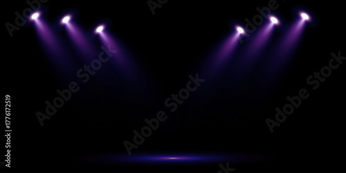 Abstract pink and blue spotlight stage scene. Neon glow beams, sparkle confetti, and magic light effects for concert, dance floor, or festive nightclub party design.