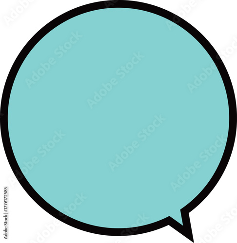 Round speech bublle chat icon template.  Quote box placeholder with circular blue layout and copy space. blue-green.