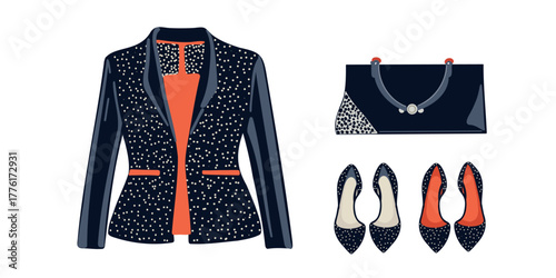 vector illustration business outfit set with blazer bag and shoes
