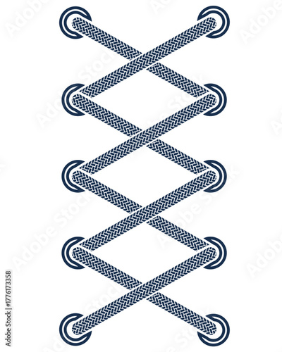 Sport shoe lacing design in crisscross pattern, detailed sneaker shoelace illustration for footwear fashion graphics and athletic branding elements