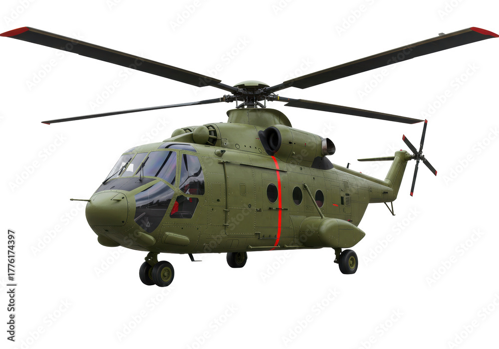 Fototapeta premium Isolated medium transport helicopter, modern military aviation, realistic view, war concept