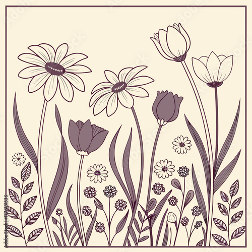 Repeating Flower Head Duotone Pattern