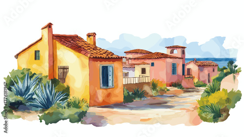 Casapueblo Punta Ballena. Casapueblo Punta Ballena hand drawn watercolor illustration