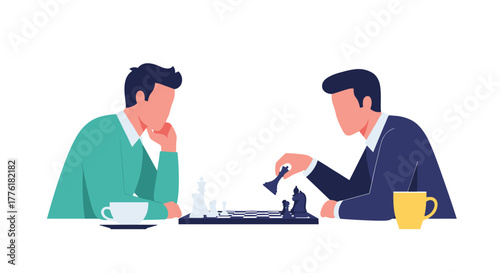 Two men deeply focused on a game of chess, representing business strategy, competition, and intellectual challenge.