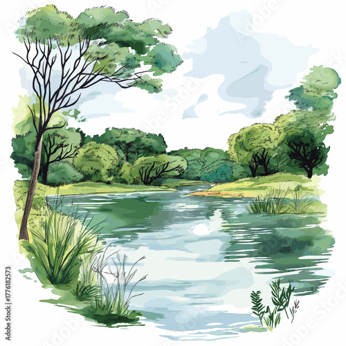 Lake Ypacarai. Lake Ypacarai hand drawn watercolor illustration