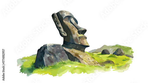 Rano Raraku. Rano Raraku hand drawn watercolor illustration