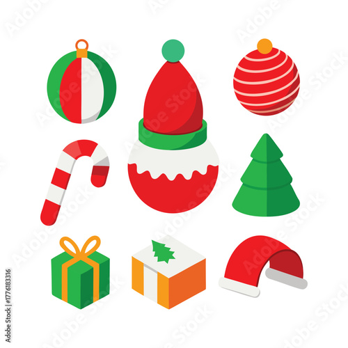Three dimensional christmas icons set with festive elements
