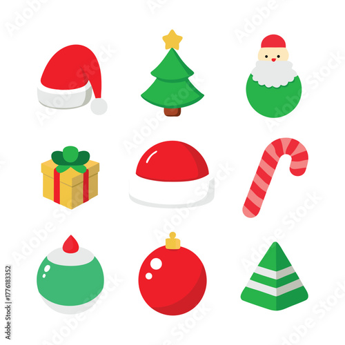 Set of 3d style christmas icons with festive elements