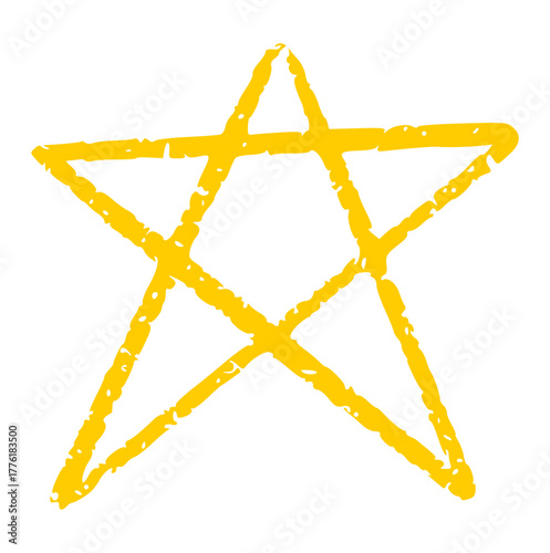 hand drawn crayon outline vector of a five-pointed star or pentagram. Rough texture doodle element perfect for rating icon, space theme, christmas decoration, or achievement badge.