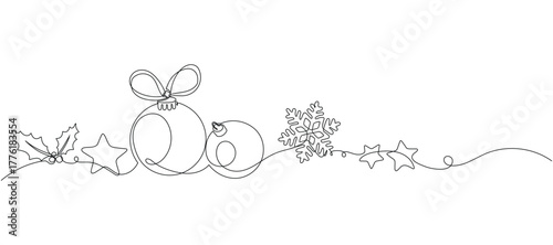 merry christmas decoration,continues one single line hand drawing sketch. for design template winter holiday banner, card, invitation. Editable stroke