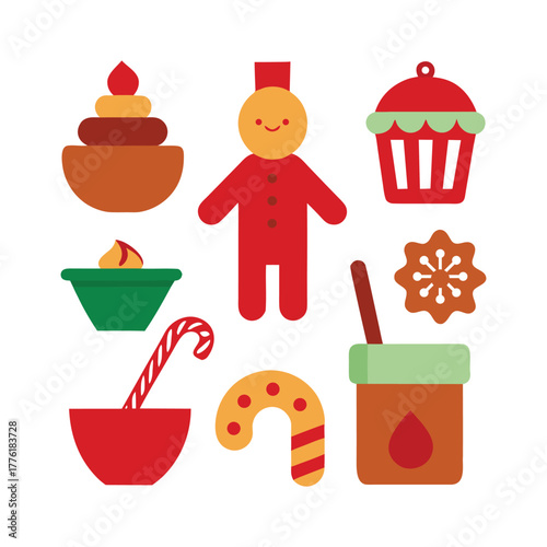 Festive christmas baking icons for holiday designs