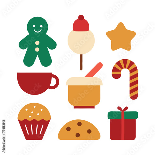 Festive christmas baking icon set for holiday designs