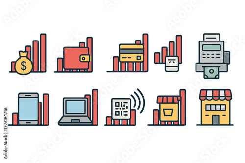 Financial and Business Icons Set in Line Style